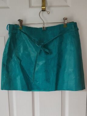 Express Vintage Y2K Teal)Turquoise Leather Mini Skirt Size 7/8